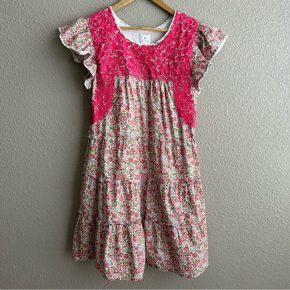 J Marie Rosalee Pink ruffle floral sleeveless tiered embroidered dress - Picture 2 of 9